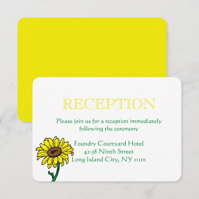 Convites Recepção de Casamento com Girassóis Flores Amarela (Frente/Verso)