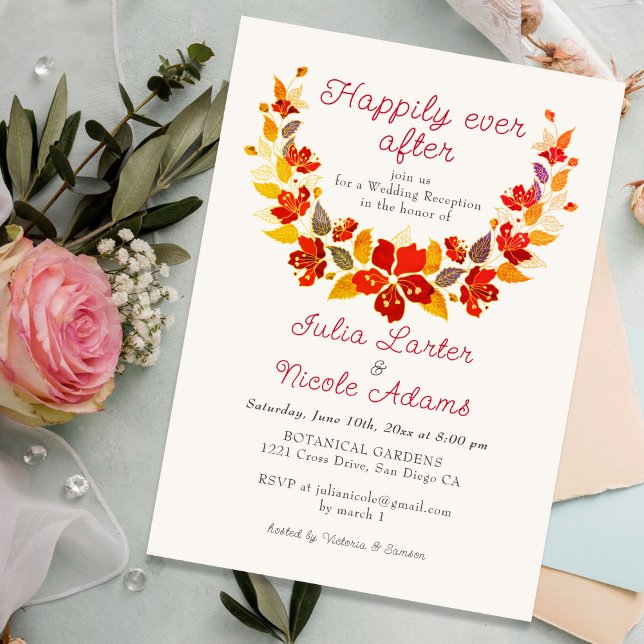 Convites Recepção de Casamento com Hibisco Tropical Laranja (Criador carregado)