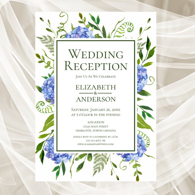 Convites Recepção de Casamento com Hortênsias Azuis (Criador carregado)