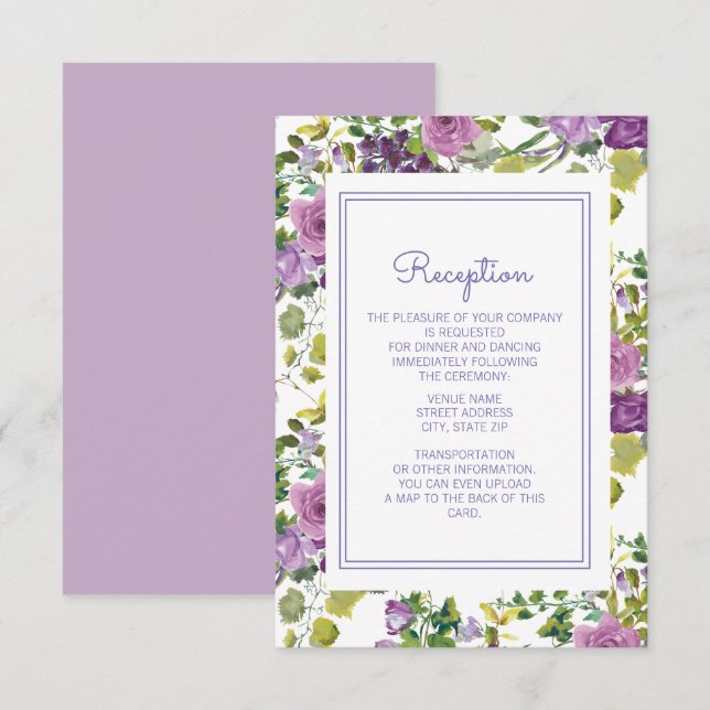 Convites Recepção de Casamento com Jardim Floral em Aquarel (Frente/Verso)