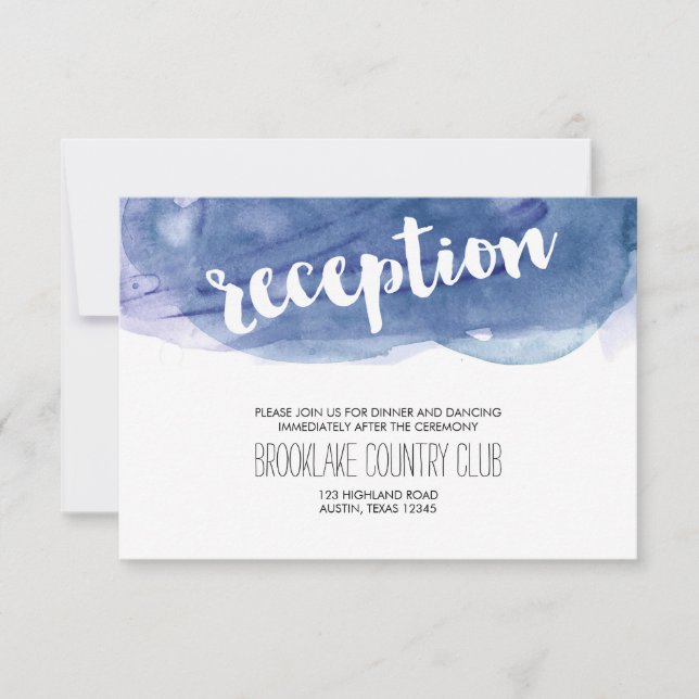 Convites Recepção de Casamento com Lavagem de Aquarela Azul (Frente)