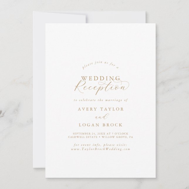 Convites Recepção de Casamento com Letra Dourada Elegante (Frente)