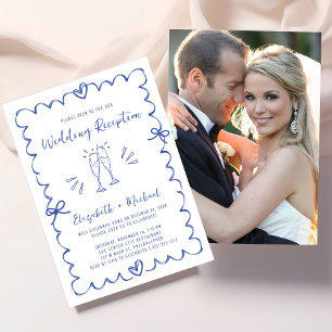 Convites Recepção de Casamento com Moldura Azul Caprichosa