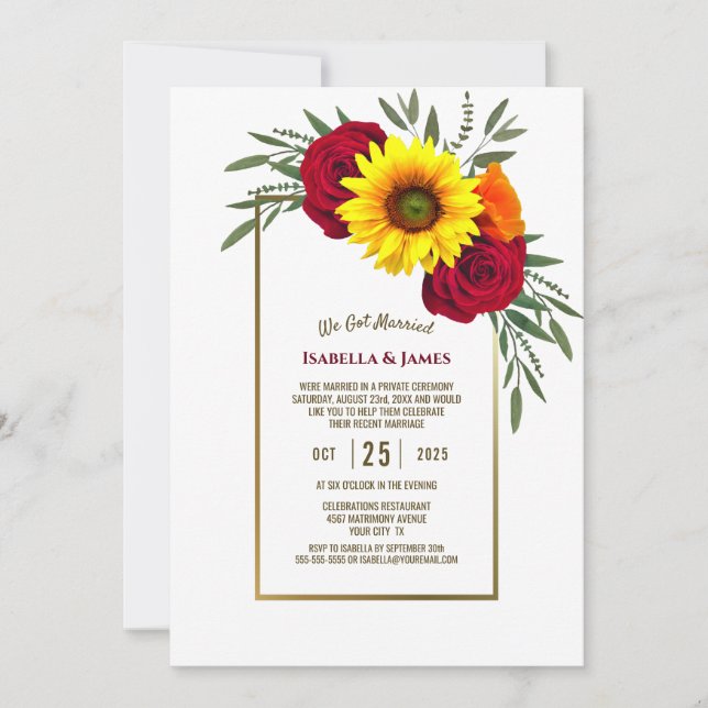 Convites Recepção de Casamento com Moldura Dourada de Giras (Frente)