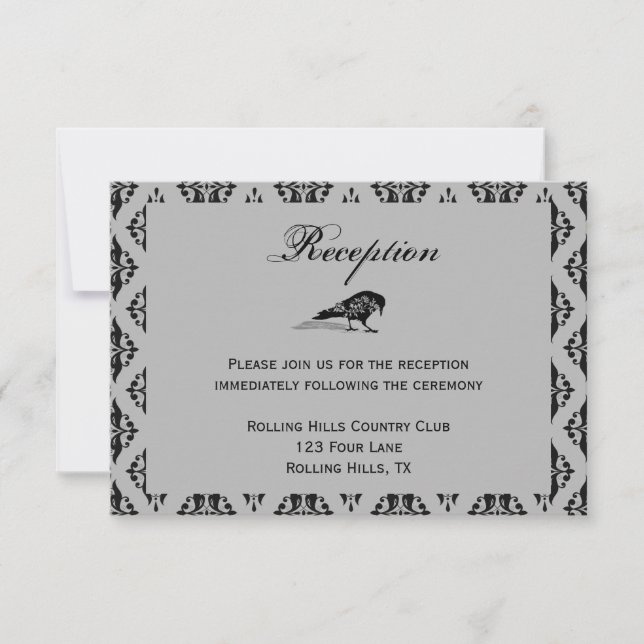 Convites Recepção de Casamento com Moldura Gótica Corvo Pre (Frente)