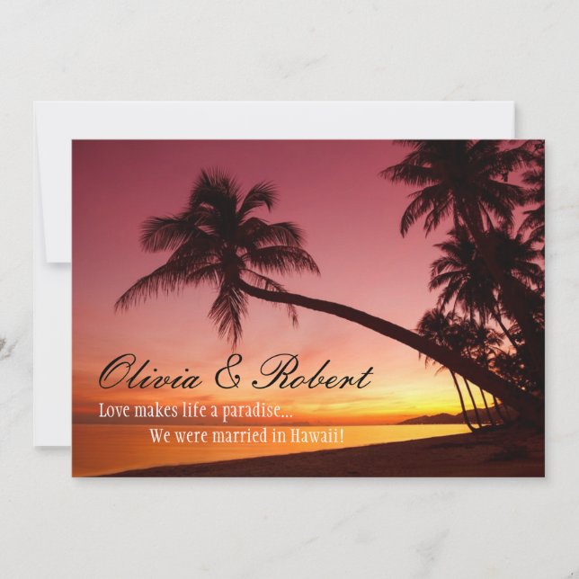 Convites Recepção de Casamento com Palmeiras ao Pôr do Sol  (Frente)