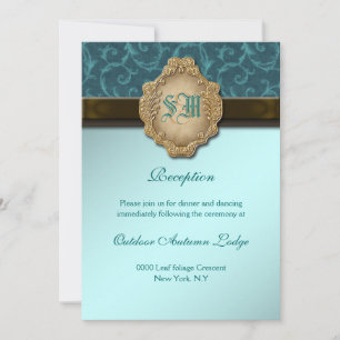 Convites Recepção de casamento com renda azul marrom dourad