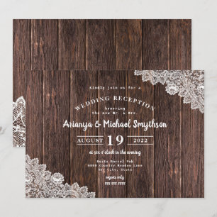 Convites Recepção de casamento com Renda Rústica e Madeira 
