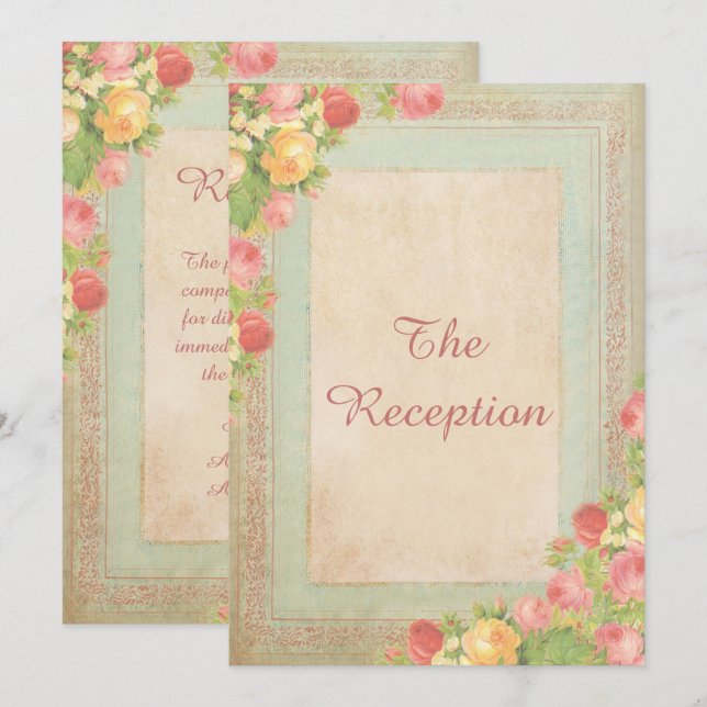 Convites Recepção de Casamento com Rosas Vintage Elegantes (Frente/Verso)