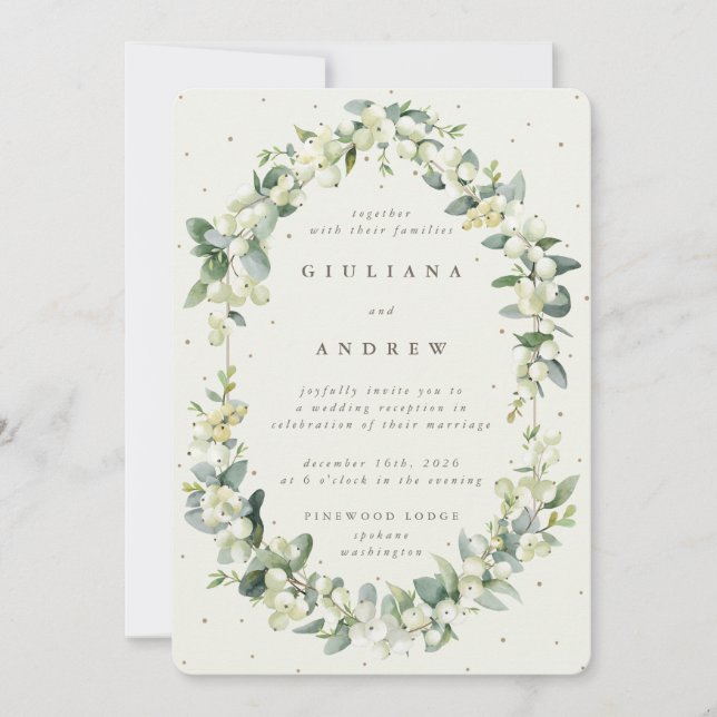 Convites Recepção de casamento com Snowberry+Eucalipto crem (Frente)