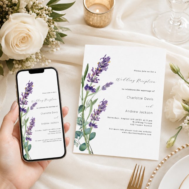 Convites Recepção de casamento com verde lavanda roxo (Criador carregado)