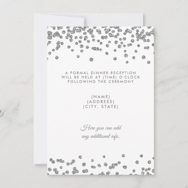 Convites Recepção de Casamento Confetes Prateados Brancos (Frente)
