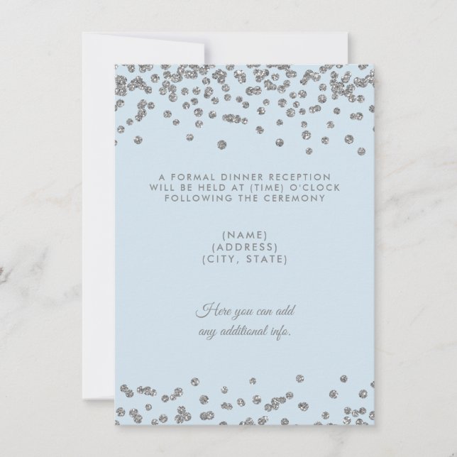 Convites Recepção de Casamento Confetes Prateados Brilho Az (Frente)