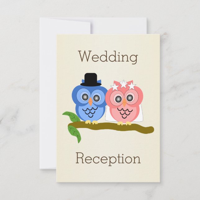 Convites Recepção de Casamento Cor de Champanhe da Owl Desi (Frente)