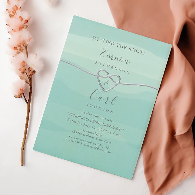 Convites Recepção de Casamento Coração Aquarela Verde-Menta (Criador carregado)