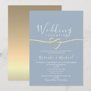 Convites Recepção de Casamento Coração de Ouro Azul Empoeir