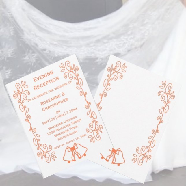 Convites Recepção de casamento Coral Bells Scrollwork (Coral wedding reception invitation bells and scrollwork design)