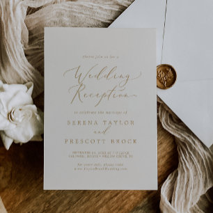 Convites Recepção de Casamento Creme com Caligrafia em Ouro