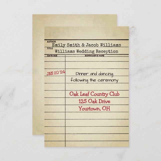 Convites Recepção de casamento da placa de biblioteca retrô (Frente/Verso)