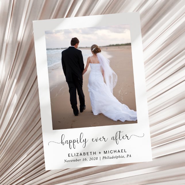 Convites Recepção de casamento de Código QR de Foto Elegant (An elegant Happily Ever After invitation to set the tone for an unforgettable event)