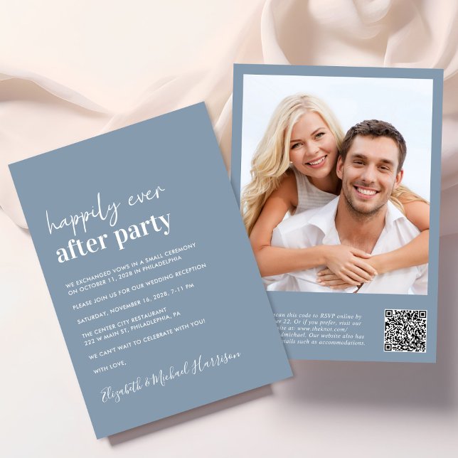 Convites Recepção de casamento de Código QR de Foto Moderna (An chic Happily Ever After Party all-in-one invitation for your wedding celebration)