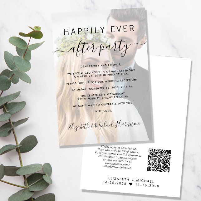 Convites Recepção de casamento de Código QR de Foto para Se (An chic Happily Ever After Party all-in-one invitation for your wedding reception celebration)