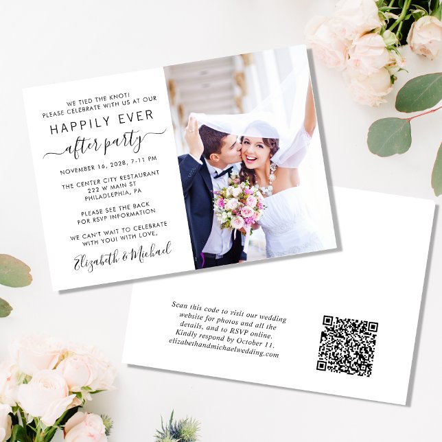 Convites Recepção de casamento de Código QR de Foto para Se (An chic Happily Ever After Party all-in-one invitation for your wedding celebration)