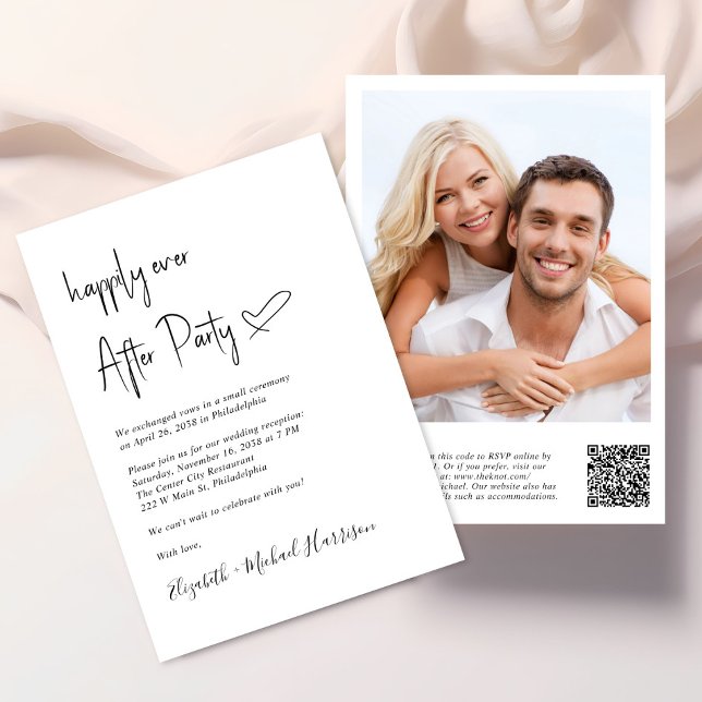 Convites Recepção de casamento de Código QR de Foto para Se (An chic Happily Ever After Party all-in-one invitation for your wedding celebration)