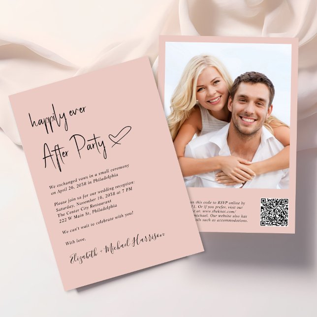 Convites Recepção de casamento de Código QR de Foto para Se (An chic Happily Ever After Party all-in-one invitation for your wedding celebration)
