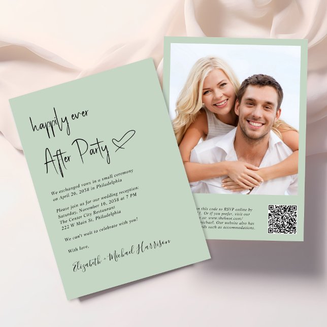 Convites Recepção de casamento de Código QR de Foto para Se (An chic Happily Ever After Party all-in-one invitation for your wedding celebration)