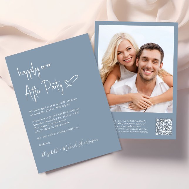 Convites Recepção de casamento de Código QR de Foto para Se (An chic Happily Ever After Party all-in-one invitation for your wedding celebration)