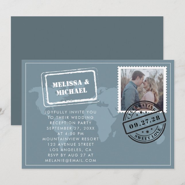 Convites Recepção de Casamento de Destino de Mapa do Mundo  (Frente/Verso)