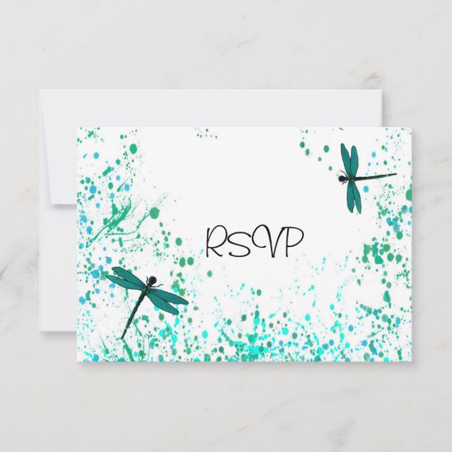 Convites Recepção de casamento de Dragonflies Teal RSVP (Frente)