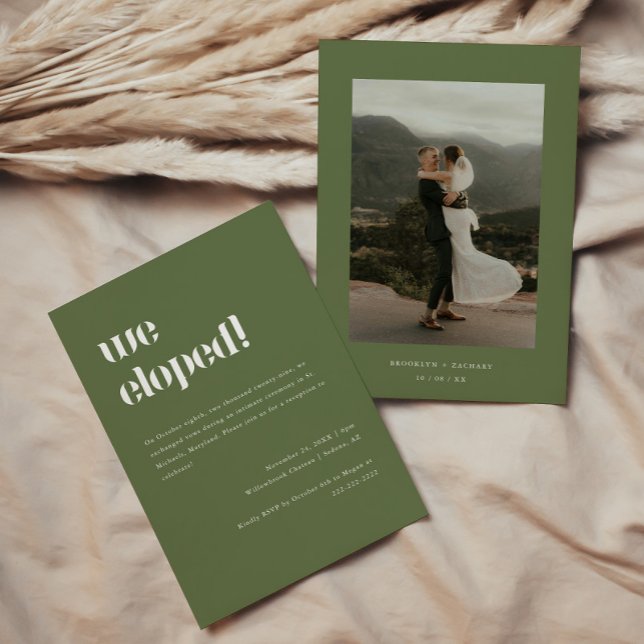 Convites Recepção de casamento de Elopete Verde Moderno (Criador carregado)