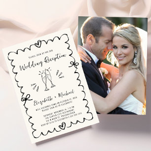 Convites Recepção de Casamento de Foto Creme Desenhada à Mã