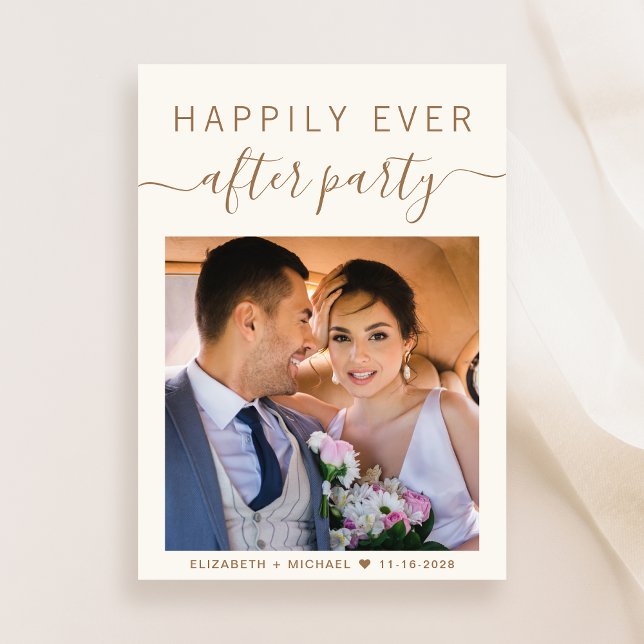 Convites Recepção de Casamento de Foto do Script Gold Elega (A chic Happily Ever After Party Invitation to set the tone for an unforgettable event)