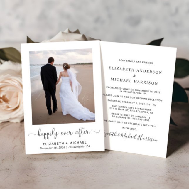 Convites Recepção de Casamento de Foto Feliz para Sempre El (An elegant Happily Ever After Party Invitation to set the tone for an unforgettable event)