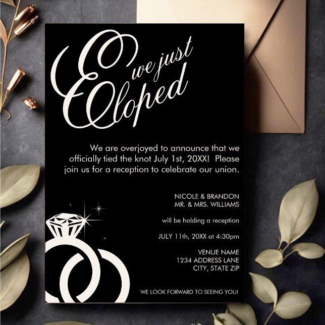 Convites Recepção de casamento de Fotografia do Anel de Dia (White & Black Diamond Ring Photo Wedding Reception Invitation)
