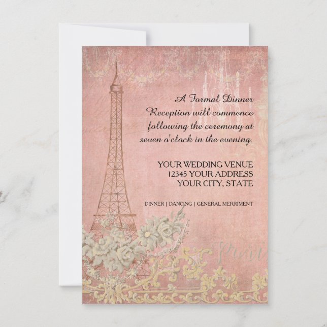 Convites Recepção de casamento de Glam Vintage Paris (Verso)
