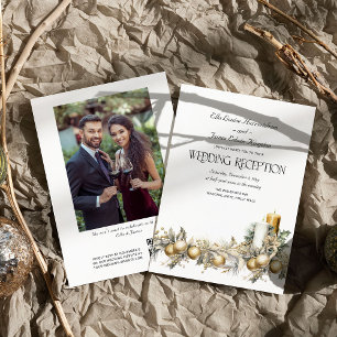 Convites Recepção de Casamento de Inverno Holly Bells Golde