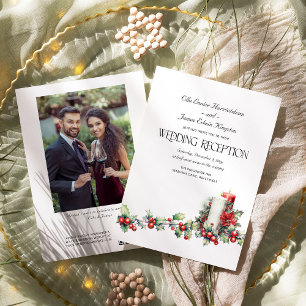 Convites Recepção de Casamento de Inverno Holly Bells Red B