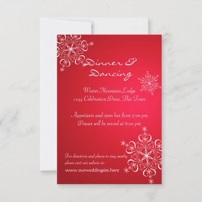Convites Recepção de Casamento de Inverno Snowflake Vermelh (Frente)