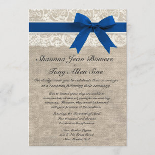 Convites Recepção de casamento de Ivory Lace Royal Blue B