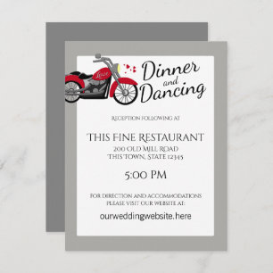 Convites Recepção de casamento de motocicletas e coração
