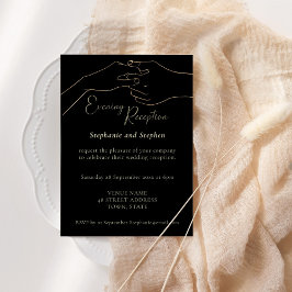 Convites Recepção de Casamento de Ouro e Preto de mãos dada