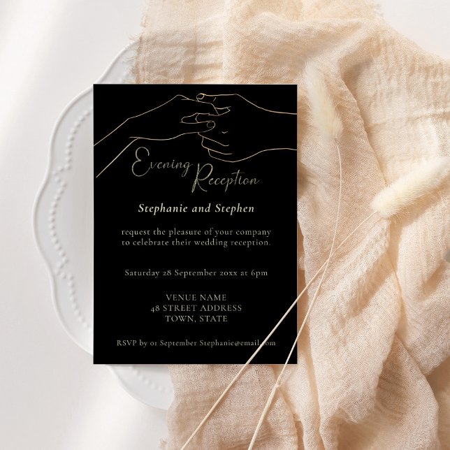 Convites Recepção de Casamento de Ouro e Preto de mãos dada (Criador carregado)