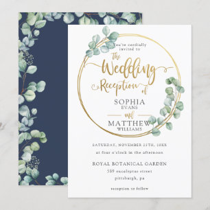 Convites Recepção de casamento de Quadro Dourado Eucalipt