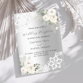 Convites Recepção de casamento de renda floral branca prate