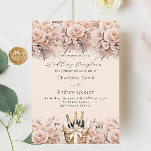 Convites Recepção de casamento de rosa de pêssego de creme