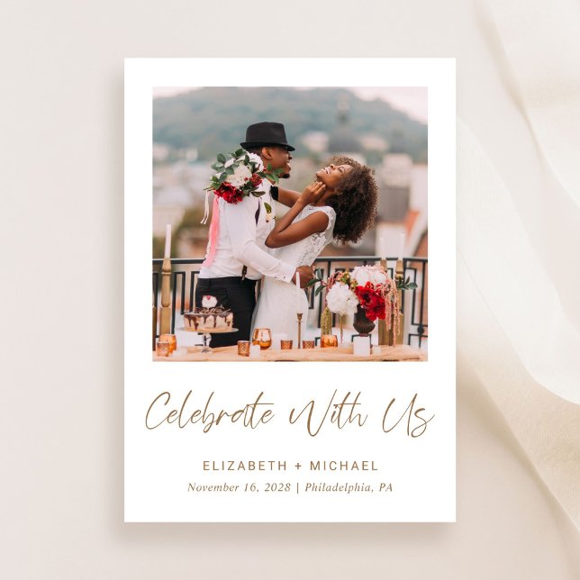 Convites Recepção de casamento de Script Dourado de Fotogra (An chic Wedding Reception Invitation to set the tone for an unforgettable event)